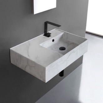 Bathroom Sink Marble Design Ceramic Wall Mounted or Vessel Sink With Counter Space Scarabeo 5117-F